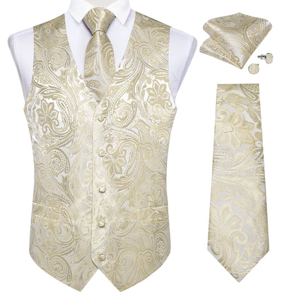 Luxury Paisley Men's Suit Vest Tuxedo Waistcoat Necktie Handkerchief Cufflink Sleeveless Jacket Vest