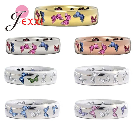 Original 925 Sterling Silver Multiple Color Butterfly Finger Ring For Women Girls Engagement Wedding Statement Jewelry