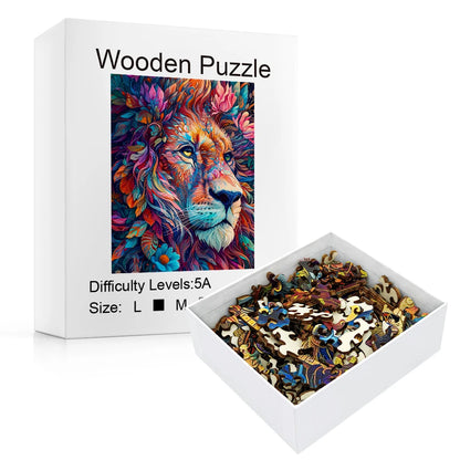 Unique Wooden Jigsaw Puzzles -  Lion, Luxurious Animal Shaped Wood Puzzle, Beautiful Package, Best Gift for Adults