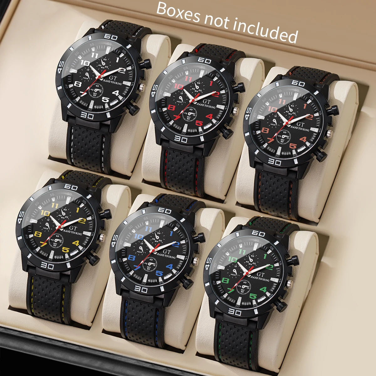 6PCS/Set Men Watches Fashion Silicone Band Mens Sports Watches Reloj Hombre（Without Box）