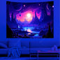 Galaxy Space Landscape UV Reactive Tapestry Trippy Planet Mountain River Neon Art Wall Tapestries for Bedroom Dorm Party Decor