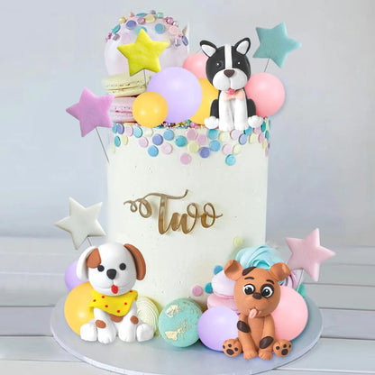 Dog Cake Topper Clay Figurines Puppy Star for Dog Theme Birthday Party Paw Cute Dog Pet Party Baby Shower Supplies
