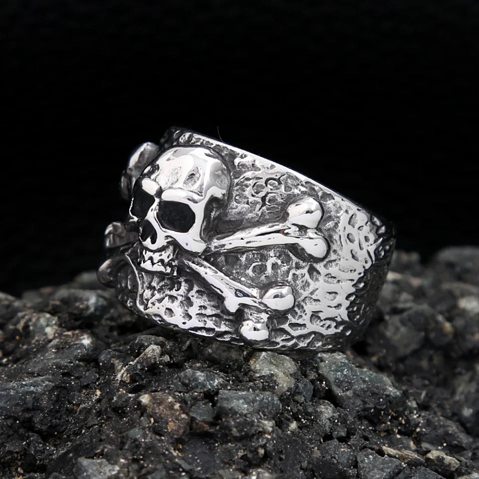 Punk Vintage Stainless Steel Crossbones Pirate Skull Ring For Men Boys Biker Hip Hop High Quality Fashion Jewelry Gift Wholesale