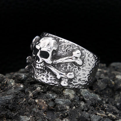 Punk Vintage Stainless Steel Crossbones Pirate Skull Ring For Men Boys Biker Hip Hop High Quality Fashion Jewelry Gift Wholesale