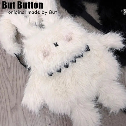 Gothic Y2K Plush Monster Backpack with Button Eyes – Dark Fashion School Bag