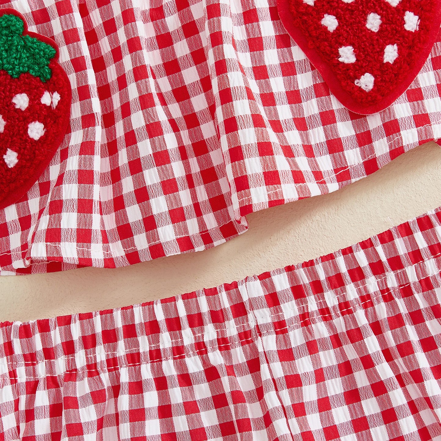 Toddler Baby Girl Summer Clothes Strawberry Outfit Sleeveless Ruffle Tank Top and Red Gingham Plaid Shorts Set 2Pcs