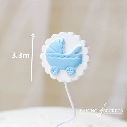Gender Reveal Cake Decoration Blue Pink Baby Boy Girl Cake Toppers Baby Bottle Stroller Happy Birthday Cupcake Topper Baking