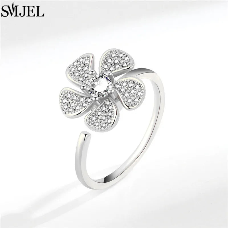 Korean Fashion Daisy Spinner Fidget Ring Multiple Style Sunflower Rose Snowflake Rotate Freely Anti Stress Anxiety Rings Wedding