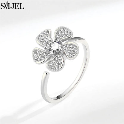 Korean Fashion Daisy Spinner Fidget Ring Multiple Style Sunflower Rose Snowflake Rotate Freely Anti Stress Anxiety Rings Wedding