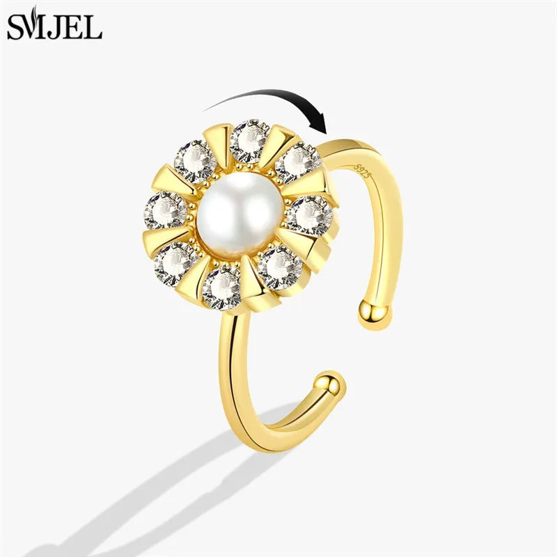 Korean Fashion Daisy Spinner Fidget Ring Multiple Style Sunflower Rose Snowflake Rotate Freely Anti Stress Anxiety Rings Wedding