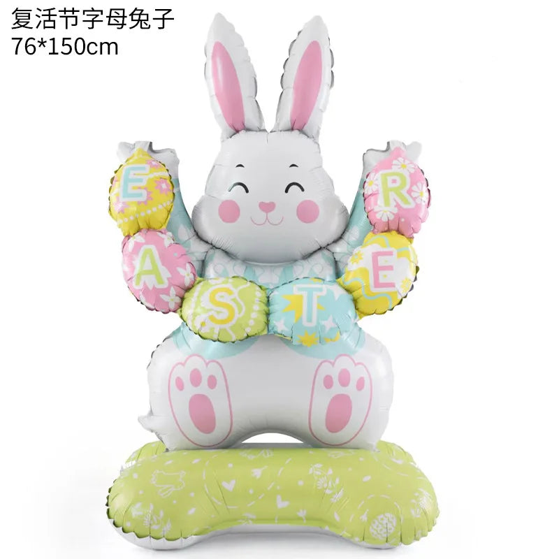 Cute Easter Egg Bunny Standing Balloon Easter Decoration Large Bunny Foil Balloon Kids Party Favor Gift