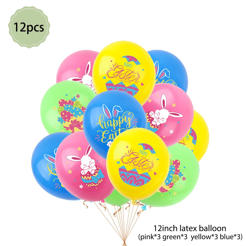 Happy Easter Party Decorations – Bunny & Egg Paper Plates with Cute White Rabbit and Carrot Foil Balloons, Kids Party Supplies & Favors