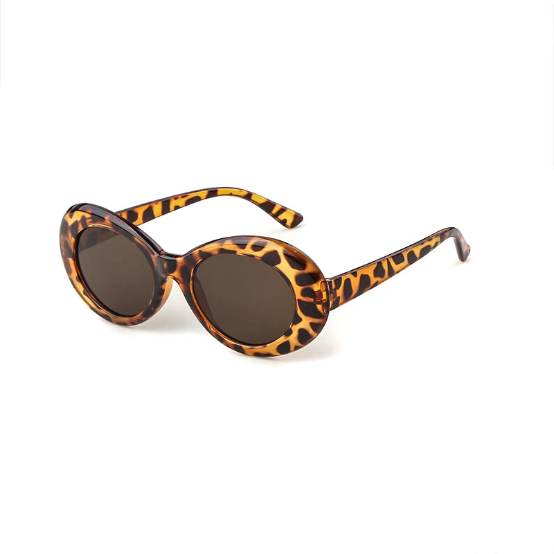 WHO CUTIE Vintage Small Oval Sunglasses Men Women Brand Designer 90S Retro White Leopard Frame Shades Sun Glasses OM524