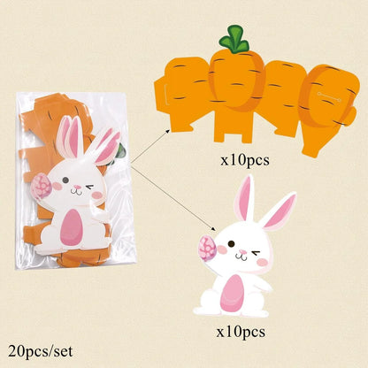 20Pcs Rabbit Carrots Boxes Carton Bunny Sweets Basket For Happy Easter Party Table Decoration DIY Candy Packaging Supply