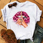 Women Summer Short Sleeve Tshirts Fashion Red Lips Finger Print Ladies T-shirts Top Cartoon Womens Graphic Tees T-Shirts