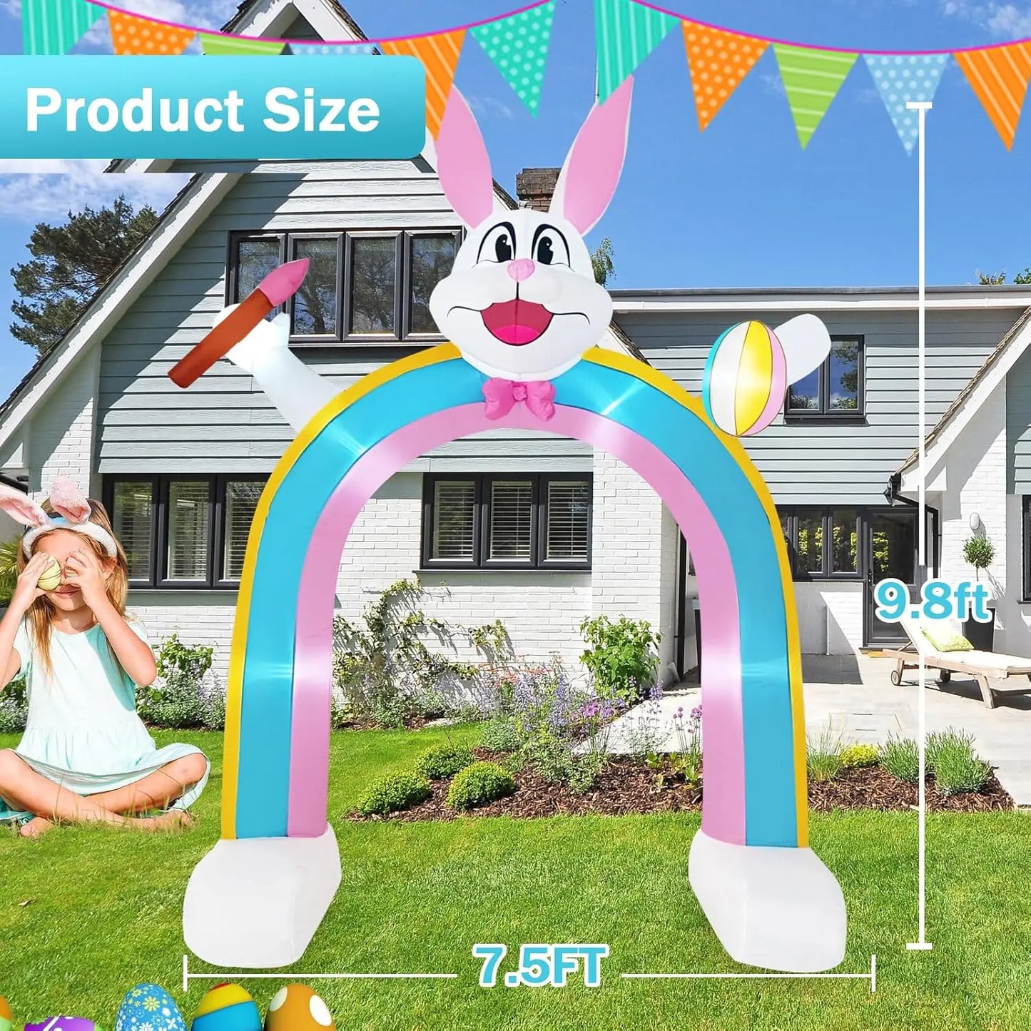 Easter Inflatable Outdoor Toys Easter Bunny Family Eggs Carrot with Build-in LEDs Blow Up Decorations for Party Yard Garden Lawn