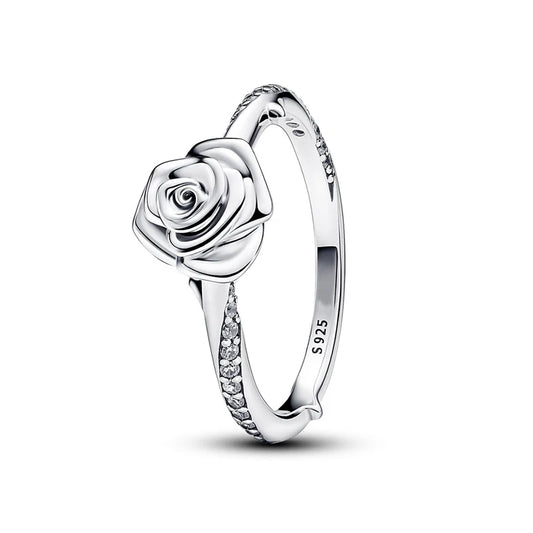 925 Sterling Silver Rose Flower Statement Ring For Women Exquisite Style Fashionable For Parties Wedding Jewelry Gifts