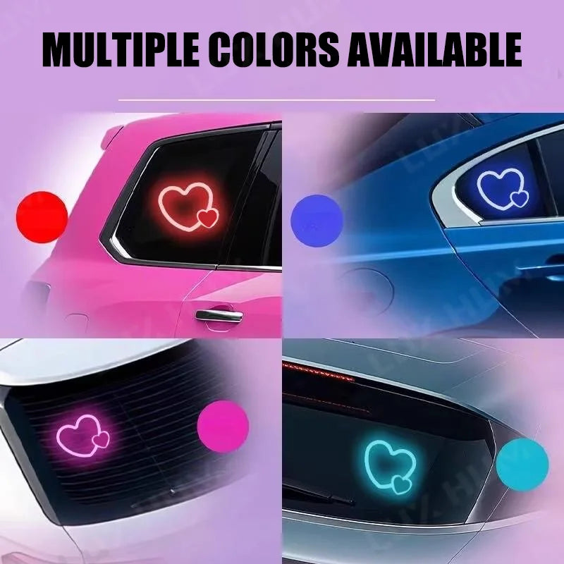 Solar Heart‑Shaped Car Neon Light – Wireless LED Ambient Lamp with Suction Cup & USB Recharge