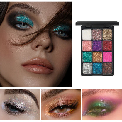 12-Color Glitter Eyeshadow Palette- Highly Pigmented,Long-Lasting Diamond Metal and Matte Shades for a Dazzling Eye Makeup Look