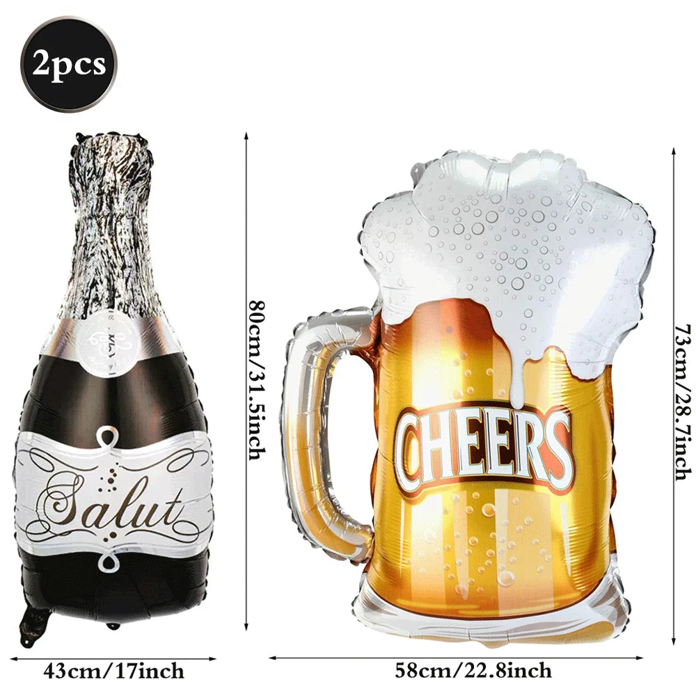 Champagne Bottle and Goblet Wine Glass Large Mylar Balloons Valentines Engagement Wedding Birthday Anniversary Party Decorations