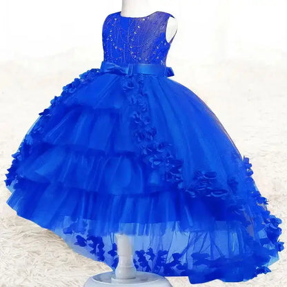 Party Embroidered Sticker Tailcoat Flower Girl Birthday Party 3-12  Sequin Dress