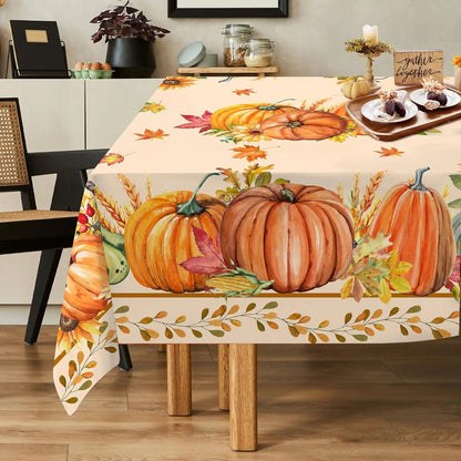 Fall Thanksgiving Rectangle Tablecloths Autumn Watercolour Pumpkin Maple Leaf Table Cover for Home Party Dining Room Table Decor