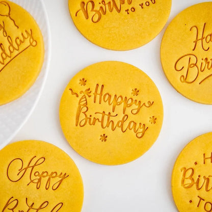Happy Birthday Theme Cookie Cutter Mold Biscuit Embosser Cake Decoration Tools Stamp Baking Pastry Bakeware Kitchen Accessories