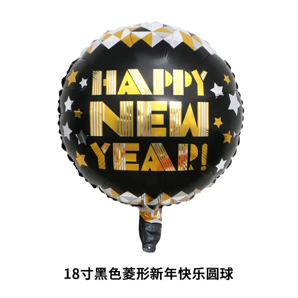2026 New Year Foil Ballons Happy New Year Letter Banner Garland Party Decorations New Year Wine Bottle Star Round Photo Props