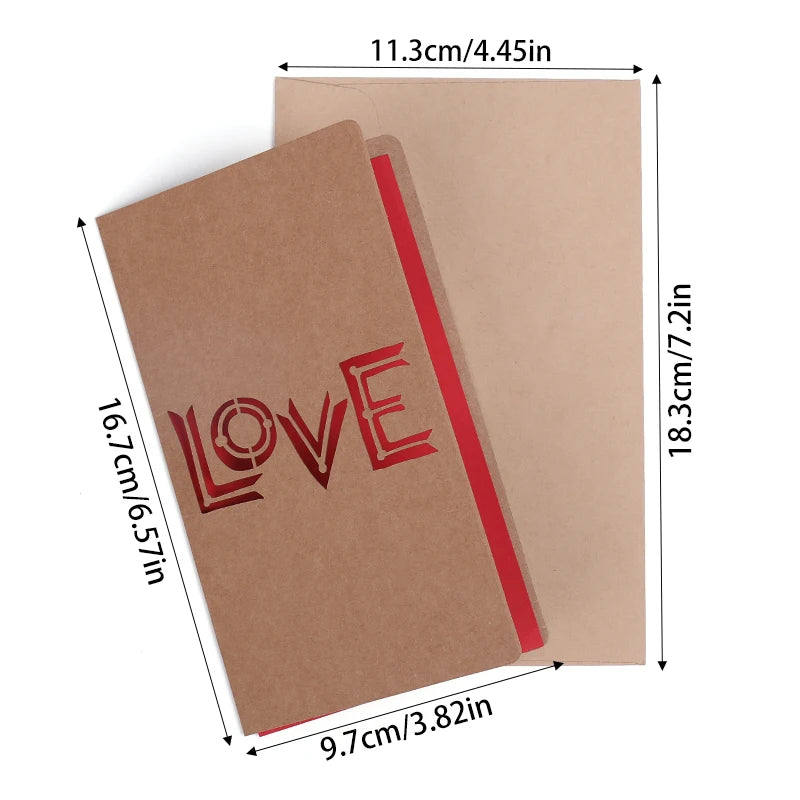 Valentines Day Mothers Day Greeting Card with Envelope Hollow Heart Flowers Gift Card Birthday Party Supplies Wedding Invitation