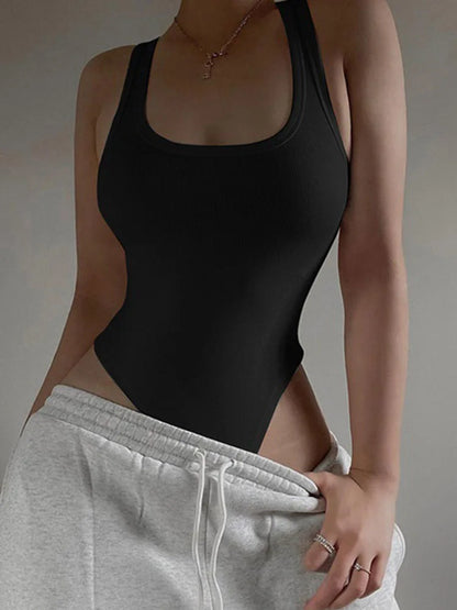 Sleeveless Knit Bodysuit Off Shoulder Halter Tops