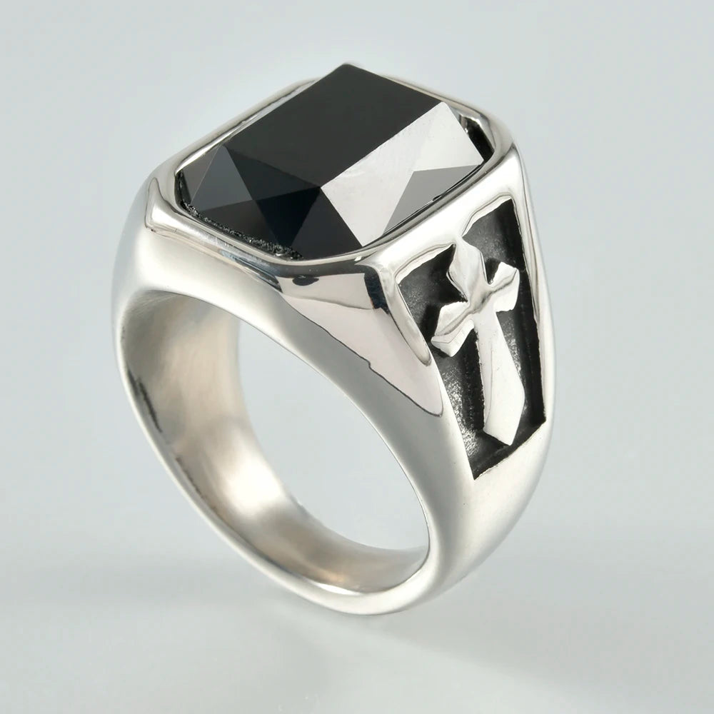 1PC Stainless Steel Vintage Punk Skull Cross Eagle Mens Ring Finger Jewelry Hip Hop Rock Culture Ring Unisex Male Party Ring