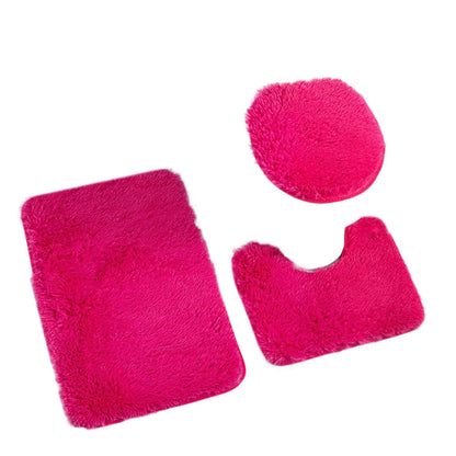 3PCS/set Solid Color Bathroom Mat Set Fluffy Hairs Bath Carpets Modern Toilet Lid Cover Rugs Kit Rectangle U-shape Floor Mats