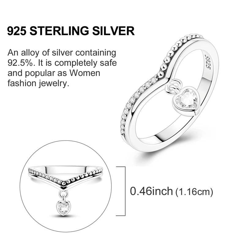 Rings Original 925 Sterling Silver Rings Simple Zircon Heart Ring For Wedding Valentine's Day Women Ring Jewelry Gift