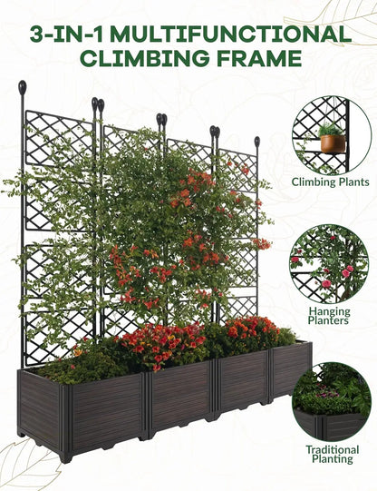 Raised Garden Bed with Metal Trellis – Outdoor Planter Box for Climbing Plants & Privacy
