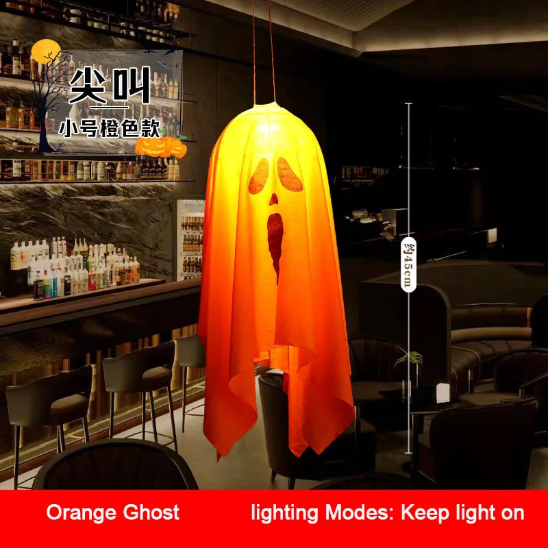 LED Glow Ghost Party Halloween Decoration for Home Indoor Outdoor Haunted House Bar Hanging Horror Props with Lights