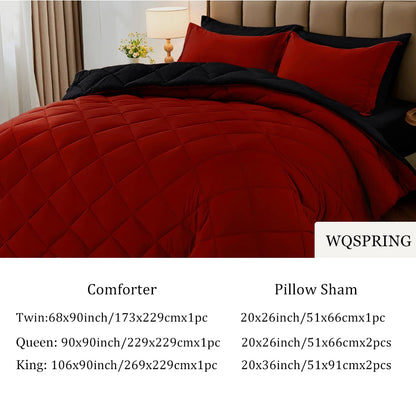2/3pcs Reversible Comforter Set, All Season Bedding Set with Comforter, Pillow Shams, Red & Black, Down Alternative Duvet Insert