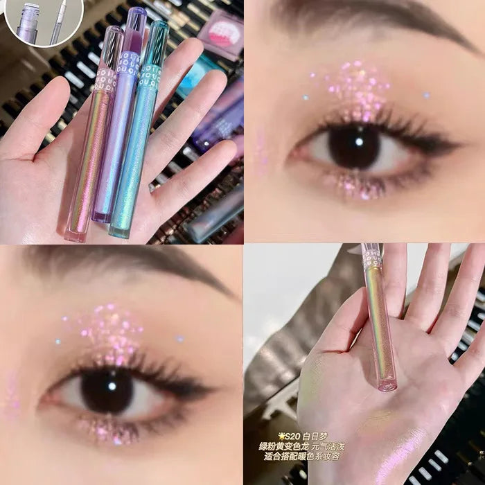 3pcs Set - 3 Colors Chameleon Eyeshadow: Pink, Micro Glitter Purple, Cyan, Chameleon Glitter  Long Lasting