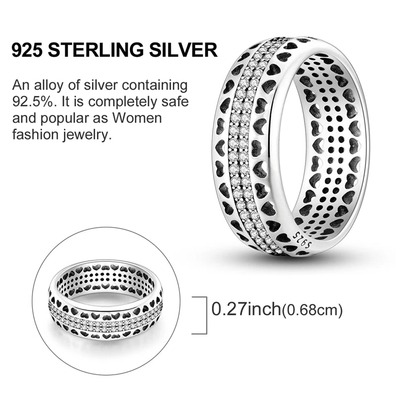 Rings Original 925 Sterling Silver Rings Simple Zircon Heart Ring For Wedding Valentine's Day Women Ring Jewelry Gift