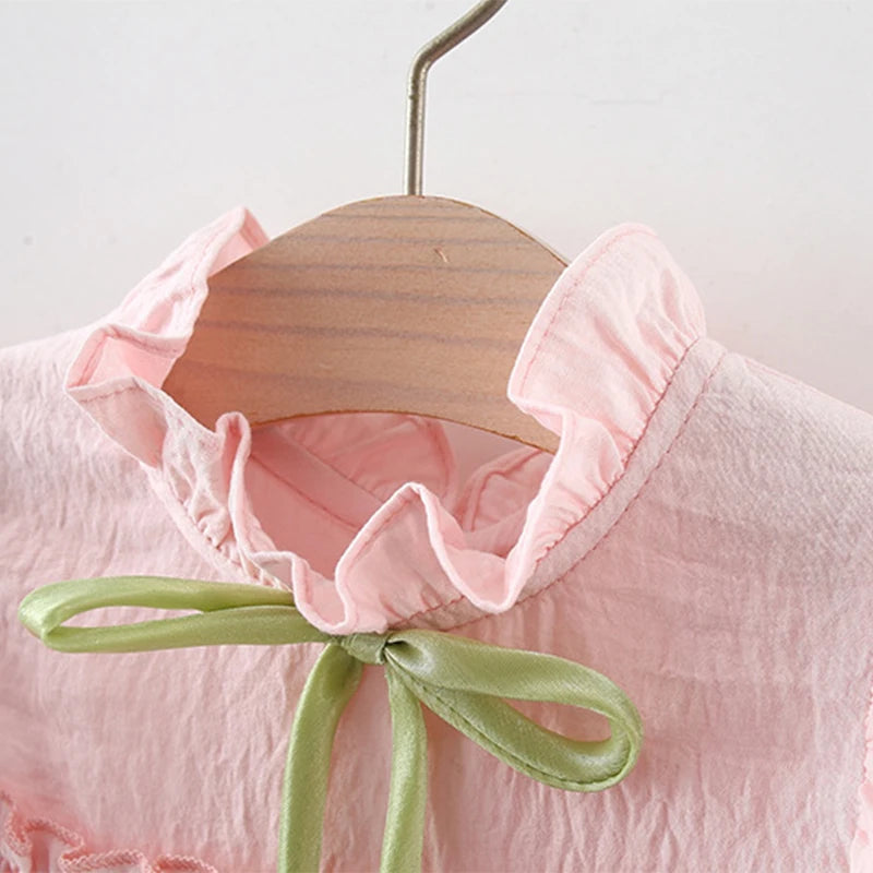 Baby Girl Dress In Summer, Cute Solid Color With Small Flying Sleeves, Sweet Tulip Children'S Princess Dress