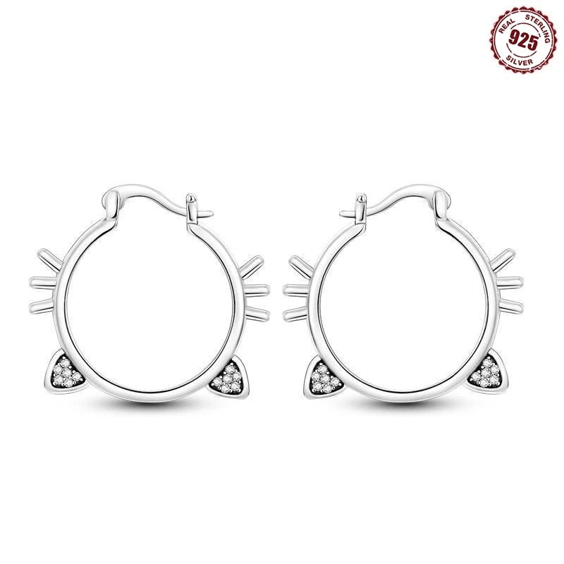 925 Sterling Silver Hoop Earrings Simple Sleeping Cat Earrings For Engagement Wedding Party Birthday Jewelry Gift
