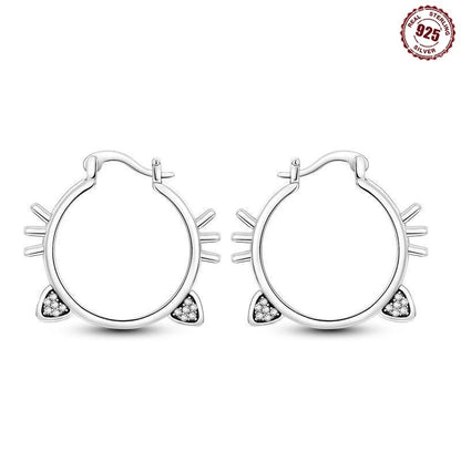 925 Sterling Silver Hoop Earrings Simple Sleeping Cat Earrings For Engagement Wedding Party Birthday Jewelry Gift