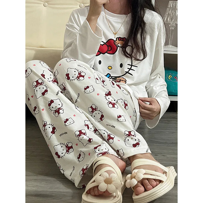 Sanrio Hello Kitty Pajamas Set Home Wear Polyester Long Sleeve