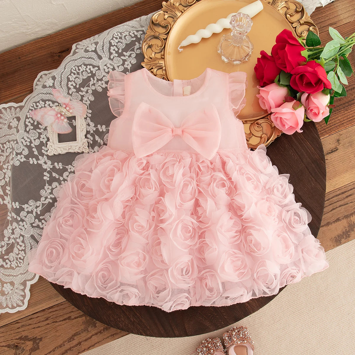 Summer New Sweet Bow Baby Girl Princess Dress, Rose Skirt Children'S Sleeveless Clothes For Babies Aged 9 Months To 3 Years Old