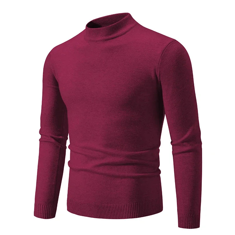 Men's Half Neck Basic Solid Sweaters Round Neck Elastic Pullovers