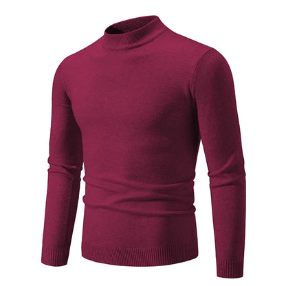 Men's Half Neck Basic Solid Sweaters Round Neck Elastic Pullovers