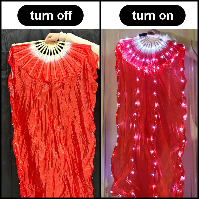 150cm Long Bamboo Silk Veil Fan With LED Light   Stage Performance Dance Costumes