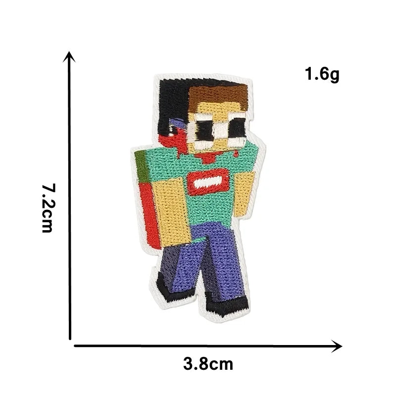 Mosaic Game Vitual World Embroidery Patches Iron on Patch Character Pasted Bag Decoration Game Pixel Appliques for Clothing Scp