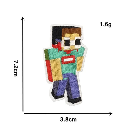 Mosaic Game Vitual World Embroidery Patches Iron on Patch Character Pasted Bag Decoration Game Pixel Appliques for Clothing Scp