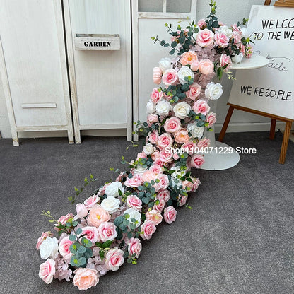 1m 2m Luxury Flower Row Runner Artificial Flowers for Table Centerpiece Wedding Decoration Mix Flowers Backdrop Wall Arches Deco