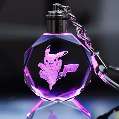 Pokemon Cartoons Anime Figure Pikachu Charizard Mewtwo Eevee Crystal  Collection Luminous Keychain Pendant Model  Kids Toy Gift